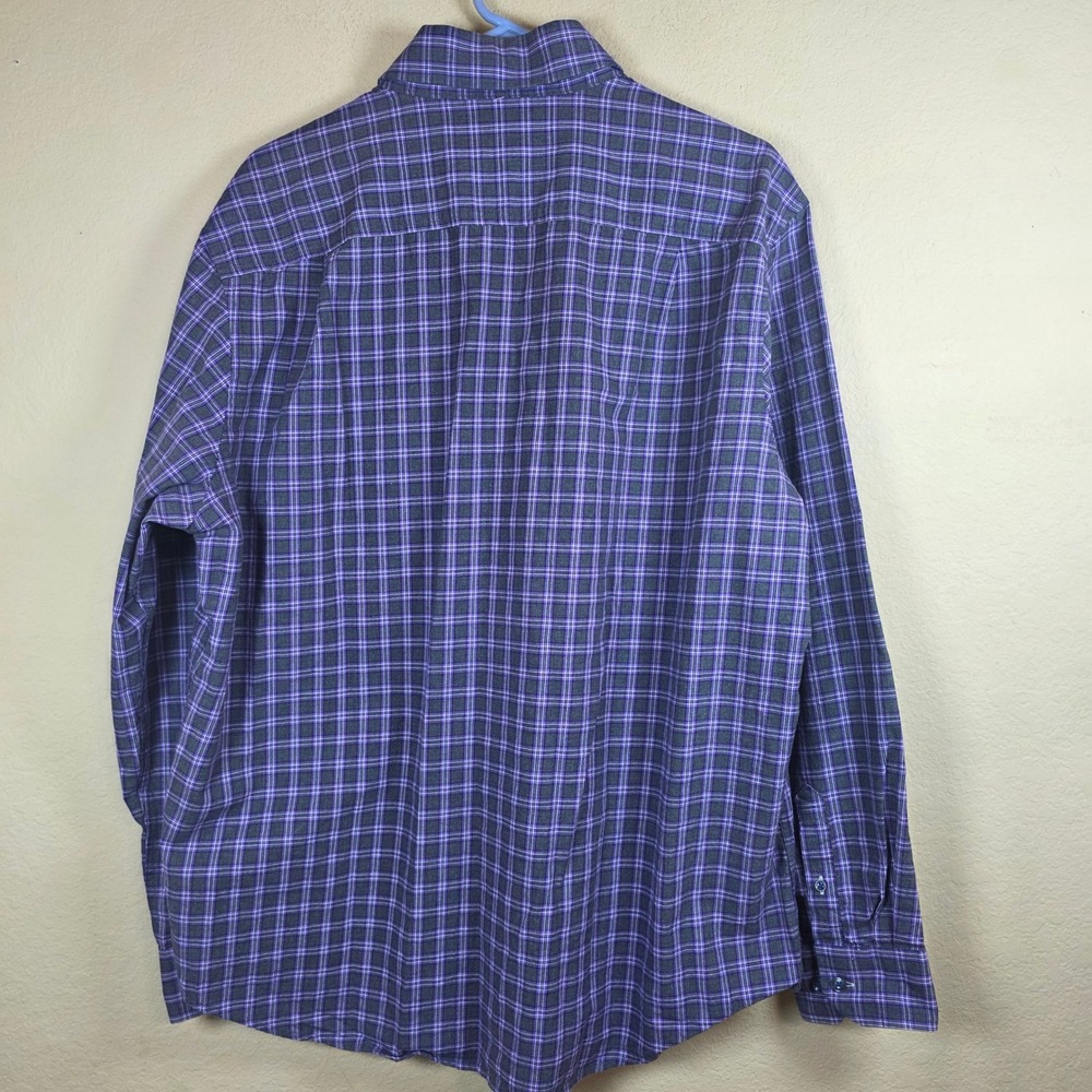 Tasso Elba Mens XL Purple Grey Plaid 100% Cotton Long Sleeve Button Down Shirt - Picture 5 of 7